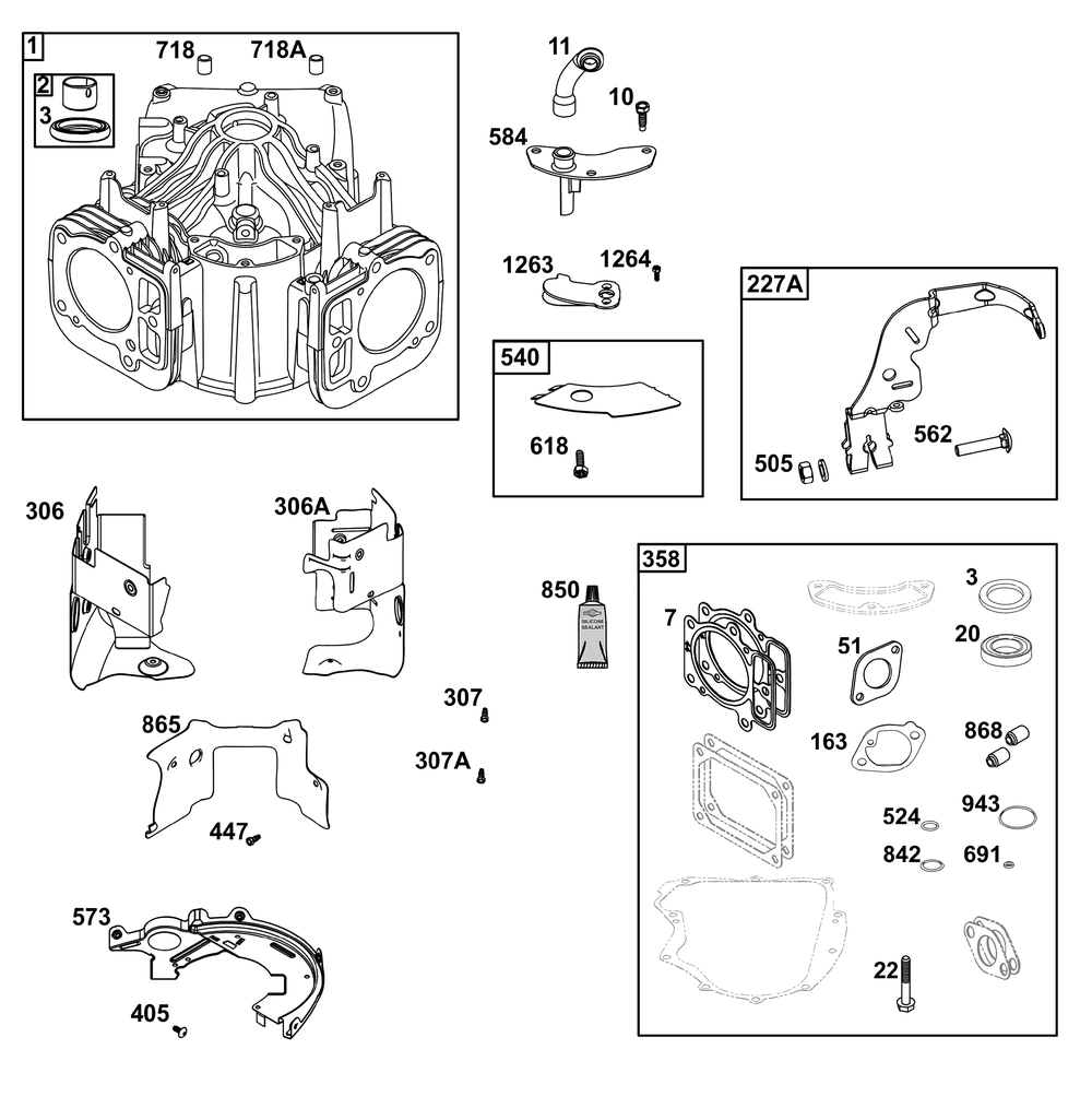 Cylinder Group Diagram and Parts List for 44N877-0019-G1 400000 - 699999 Briggs and Stratton Engine